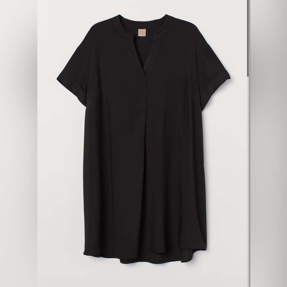 H&M V- Neck Tunic Dress Black Flowy Women’s XS